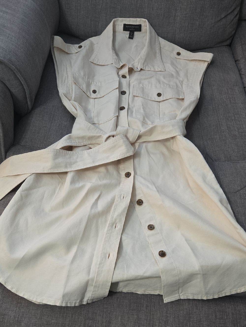 Banana Republic Cream Sleeveless Shirt Dress with Belted Waist